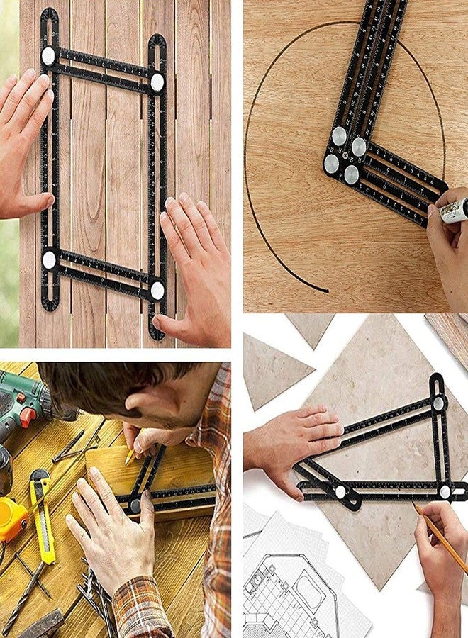 KPS أداة قياس الزوايا المتعددة القابلة للطي من سبائك الألومنيوم بستة جوانب مع دليل حفر لتحديد مكان ثقب بلاط السيراميك، مناسبة للبنائين والنجارين والحرفيين (عبوة من قطعة واحدة) - Image 2